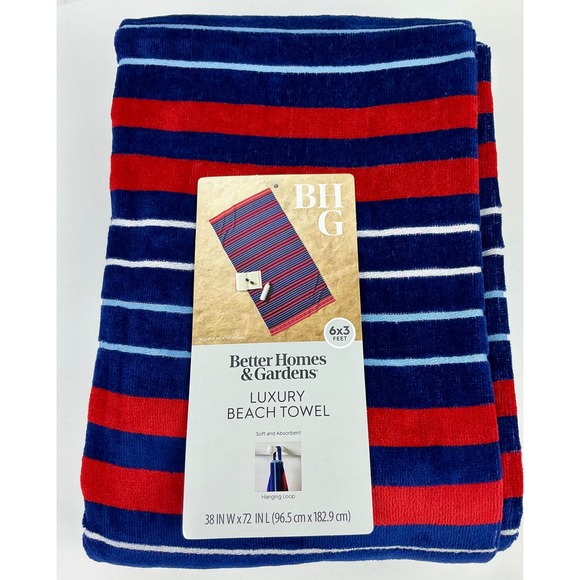 Better Homes &Gardens Oversized Luxury Beach Towel Navy Clarence Stripe 6x3 Feet - Picture 1 of 5